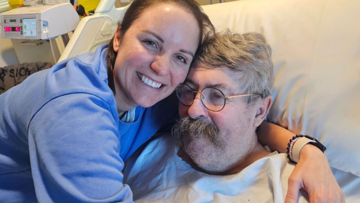 Alex Thomas founder of 'From Here to Healthcare' pictured with her father Chris.