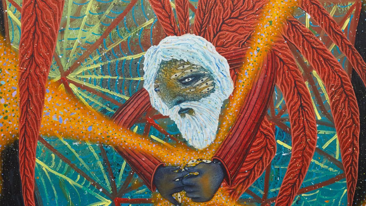 "The Great Weaver" by Dan Withey. Part of the "Finite Bounty" exhibition touring South Australia until early 2027