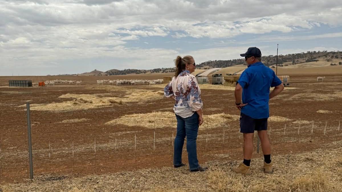 Penny Pratt, Member for Frome/Ngadjuri with Mid-North farmer Shane Reinke, says farmers need long-term support as the Liberals propose a $300 million Rural Financing Fund